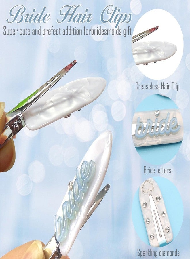 Ldmfcpa 4PCS Bride Hair Clips, Blue White Bridal Creaseless Hair Clips, Diamond Bridal Hair Accessories, Bride Gifts Suitable for Bachelorette Party Accessories Wedding Bridal Shower Engagement (White) - Image 2